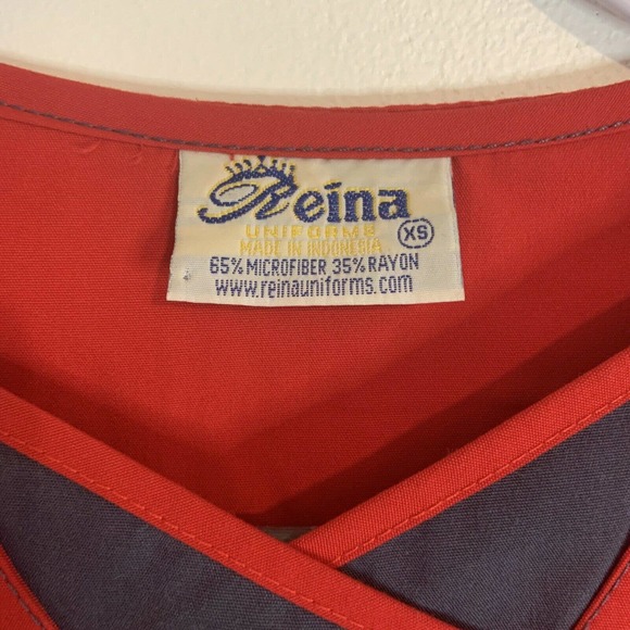 Reina Red Blue Mock V-Neck Scrub Top Medical Uniform XS - Picture 5 of 9